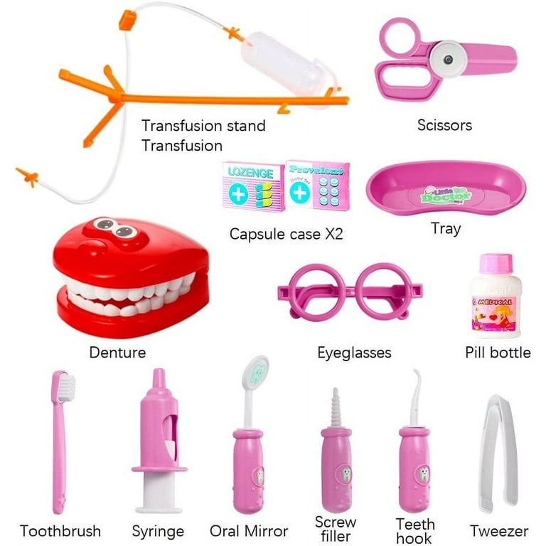 Dentist kit for Kids, 15 pcs Kids Pretend Dentist Playset Toys Dentist  Medical Role Play Educational Toy Doctor Playset for Girls Boys and  Toddlers(Pink) 