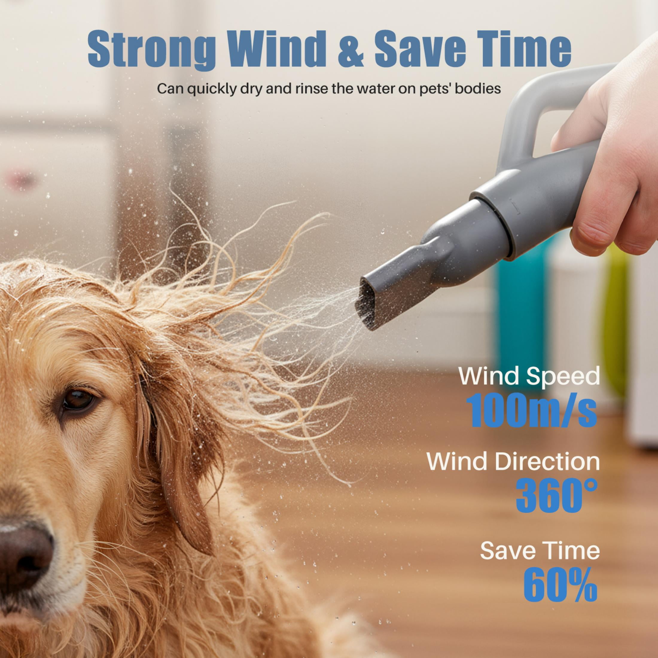 EDX Dog Blower Pet Hair Dryer with Adjustable Wind Speed & Heater Temperature, High Velocity Large Dog Hair Grooming Blower, 4 Nozzles, 6.5ft Cord for Dog Hair Force Blower, Gray