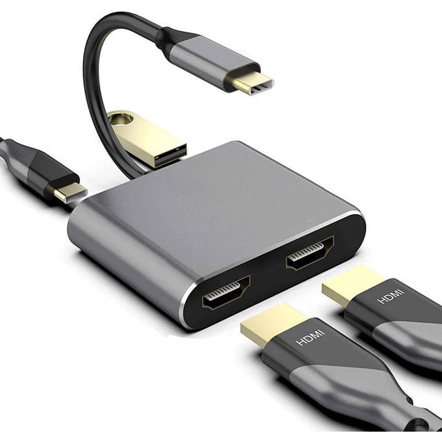 Adaptador USB 4 en 1, Tipo-C a HDMI dual, Estación de acoplamiento USB3.1 H