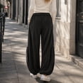 thumbnail image 5 of Evdexr Womens Pants Bohemian Baggy Wide Leg Trousers Corduroy Elastic Drawstring Comfy Bottoms Work Soft Sweatpants with Big Pockets Black L, 5 of 8