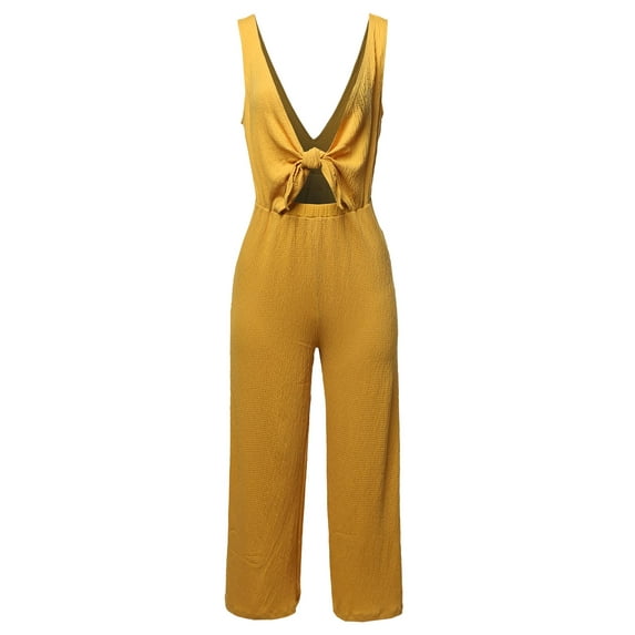 FashionOutfit Women's Sexy V Neck Front Self Tie Knot Romper Jumpsuit