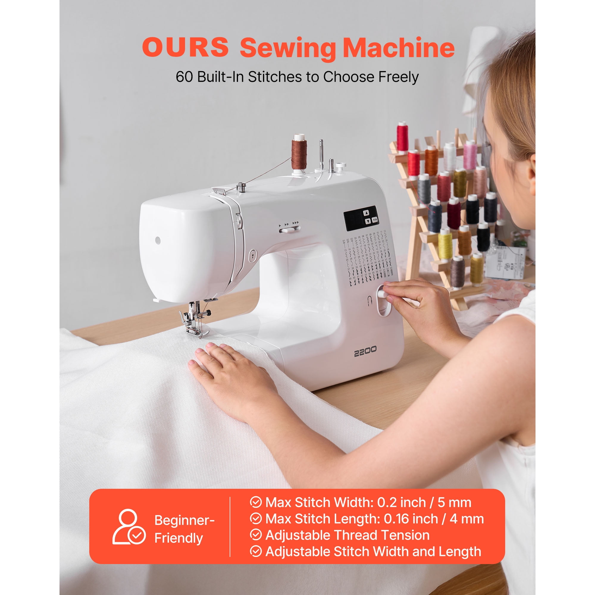 KFFKFF Computerized Sewing Machine with 60 Stitch Options, LED Display, Foot Pedal, and Built-In Light, Durable Metal Frame, Digital Sewing Machine for Crafting and Repairs