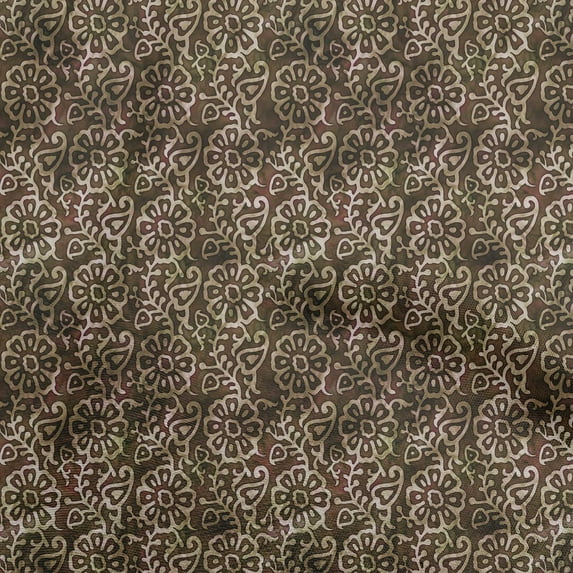 oneOone Polyester Spandex Dark Rose Brown Fabric Asian Batik Floral Diy Clothing Quilting Fabric Print Fabric By Yard 56 Inch Wide