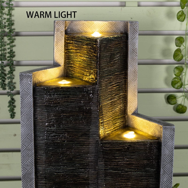 49.6'' Large Outdoor Water Fountain with Lights – Garden, Patio, Backyard, Deck & Porch Decor