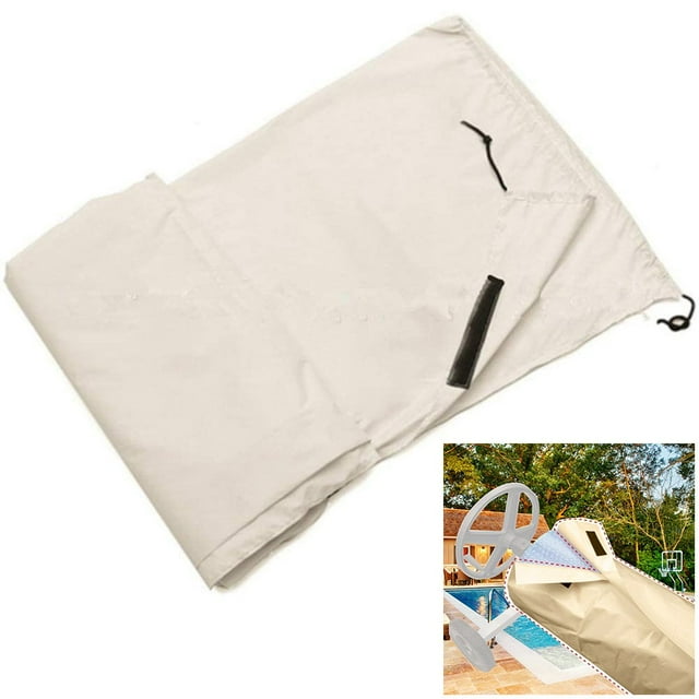 LEFU for Swimming Pool Solar Reel Protective Cover 16x3 ft Waterproof Oxford Fabric Blanket Cover for Above Ground In-Ground Pools 18' Wide with Drawstrings UV Resistant