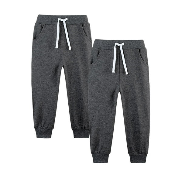 OGLCCG Boys Sweatpants 2 Pack Elastic Waist Baggy Active Performance Joggers with Pockets Solid Color Athletic Pants for Kids 5-14 Years