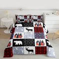 thumbnail image 2 of Homewish Jungle Deer Bear Bedding Comforter Set,Patchwork Plaid Grid Twin Comforter Sets,Red Gray White Bedding Set For Boys Kids,Ultra Soft Home Decor Reversible,2-Piece, 2 of 8