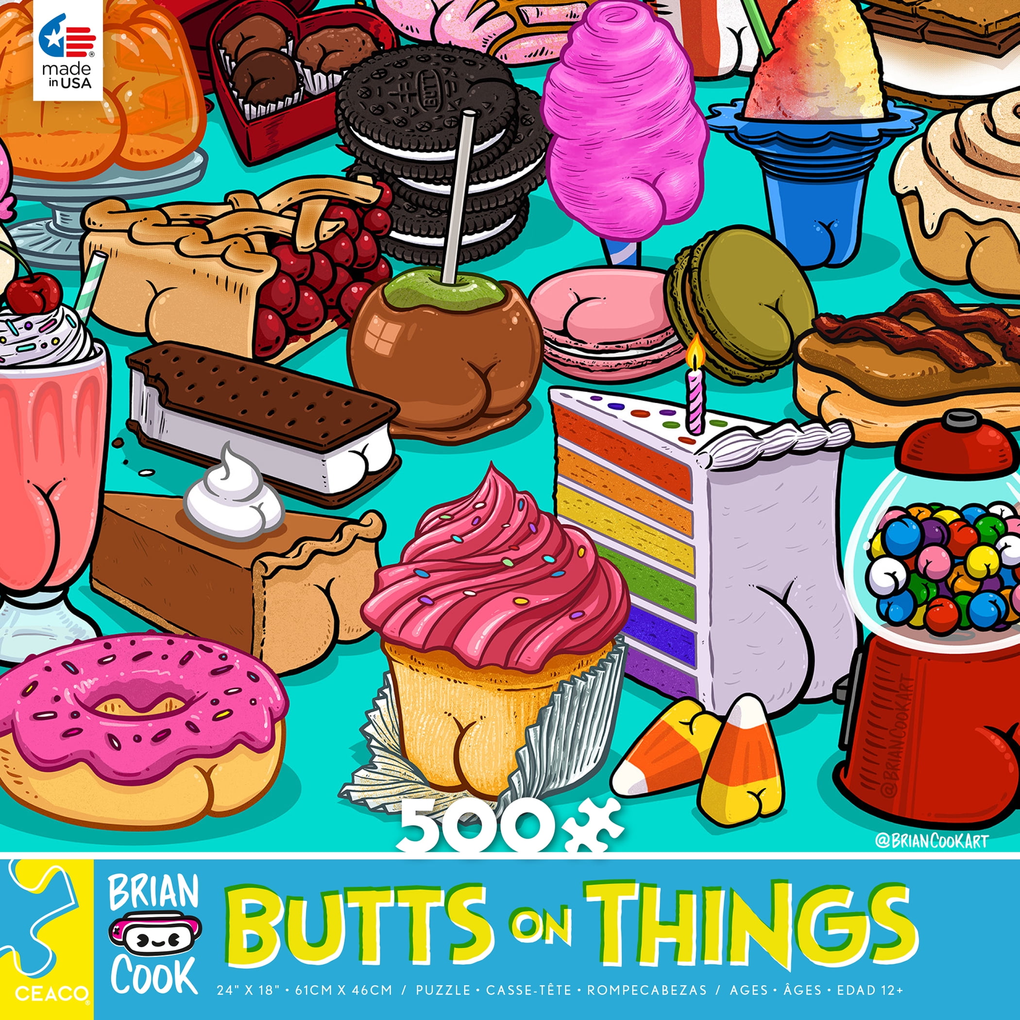 Ceaco - Brian Cook Butts on Things - Sweet Cheeks - 500 Piece Interlocking Jigsaw Puzzle