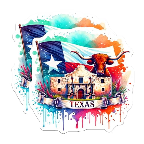 (2 Pack) Texas State Magnets - Alamo Souvenir - Longhorn Decor - 5" On Longest Side - for Cars, Fridges, Toolboxes - Made in USA - MAG6919