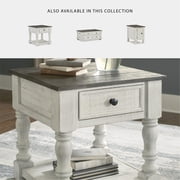 Signature Design by Ashley Havalance, White and Gray Distressed Two-Tone Farmhouse End Table with 1 Drawer and Open Shelf