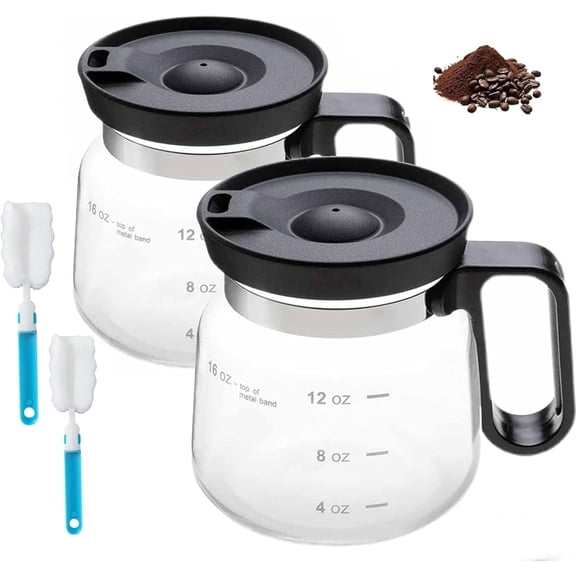 16 Oz Glass Coffee Pot Mug, Heatproof Mini Coffee Mug with Comfort Grip Handle & Travel Lid, Perfect for Coffee, Tea & Hot Chocolate