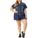 thumbnail image 2 of Chaqueta de mezclilla de manga corta con botones para mujer de tallas grandes Agnes Orinda en azul marino, 2 of 7