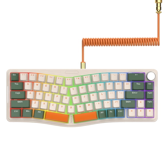AKS068 65% Wired Mechanical Gaming Keyboard with Coiled Cable, 68-Key Alice-Layout Mechanical Keyboard, RGB Hot Swappable Red Switches VIA/QMK Programmable Knob Gasket Mount for Win/Mac (Green)