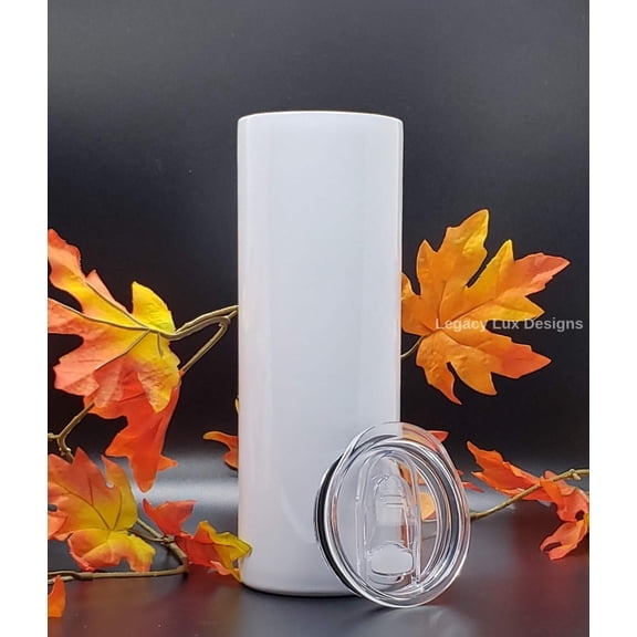 20 oz. Skinny Straight Stainless Steel White Sublimation Tumblers by Legacy Lux Designs