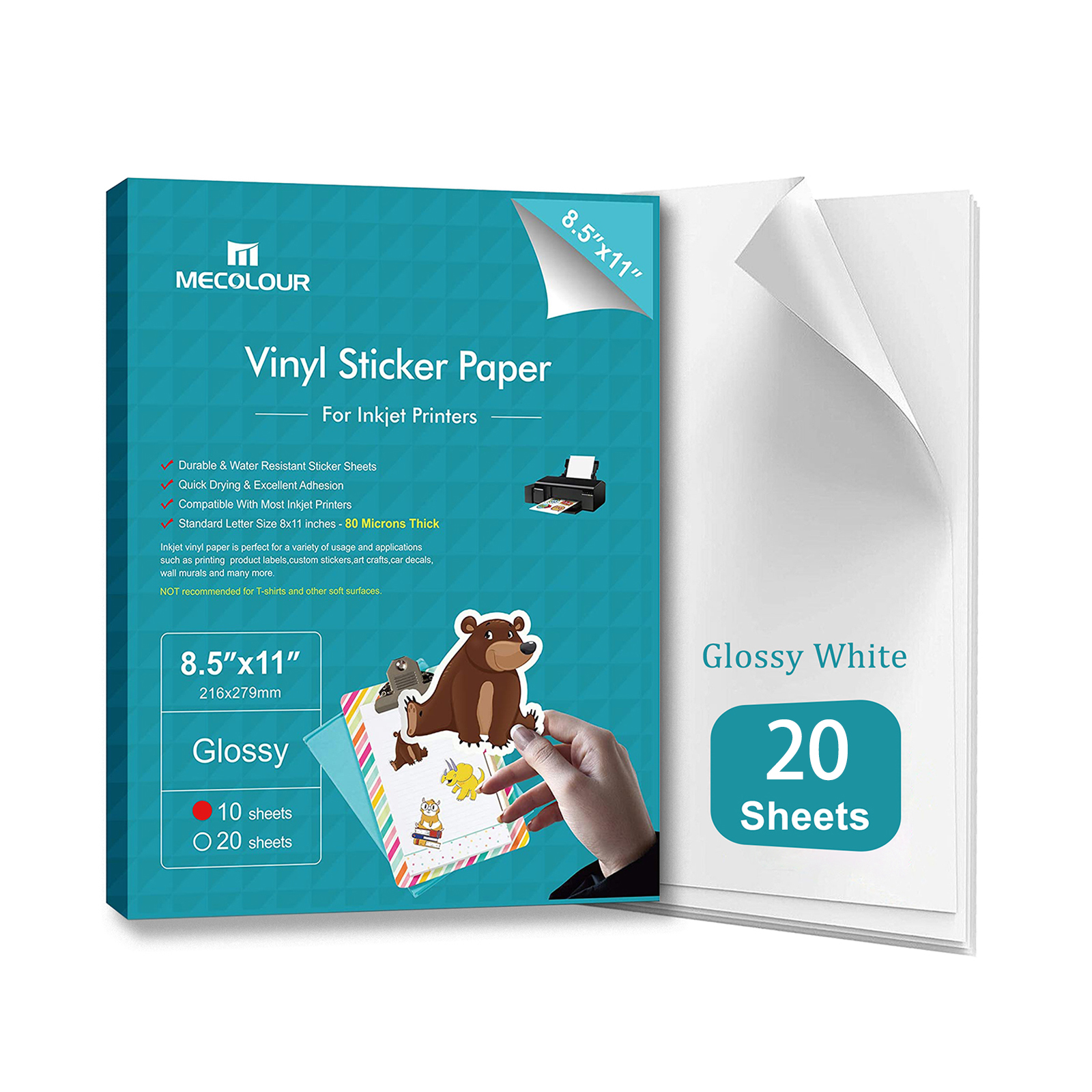 printable vinyl sticker paper for inkjet printer glossy sticker paper 10x 8 5x11 in waterproof decal paper mecolour walmart com