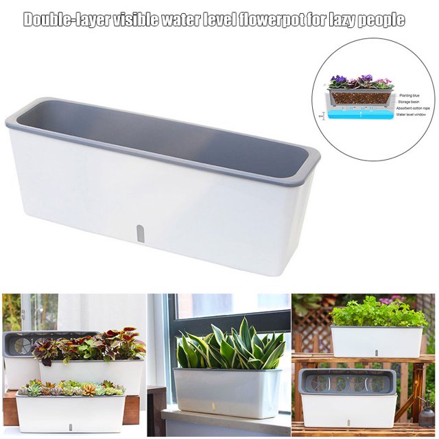 Self-Watering Planter Pots Long Strip Double Layer Flower Pot for Indoor Home Garden Modern Decorative
