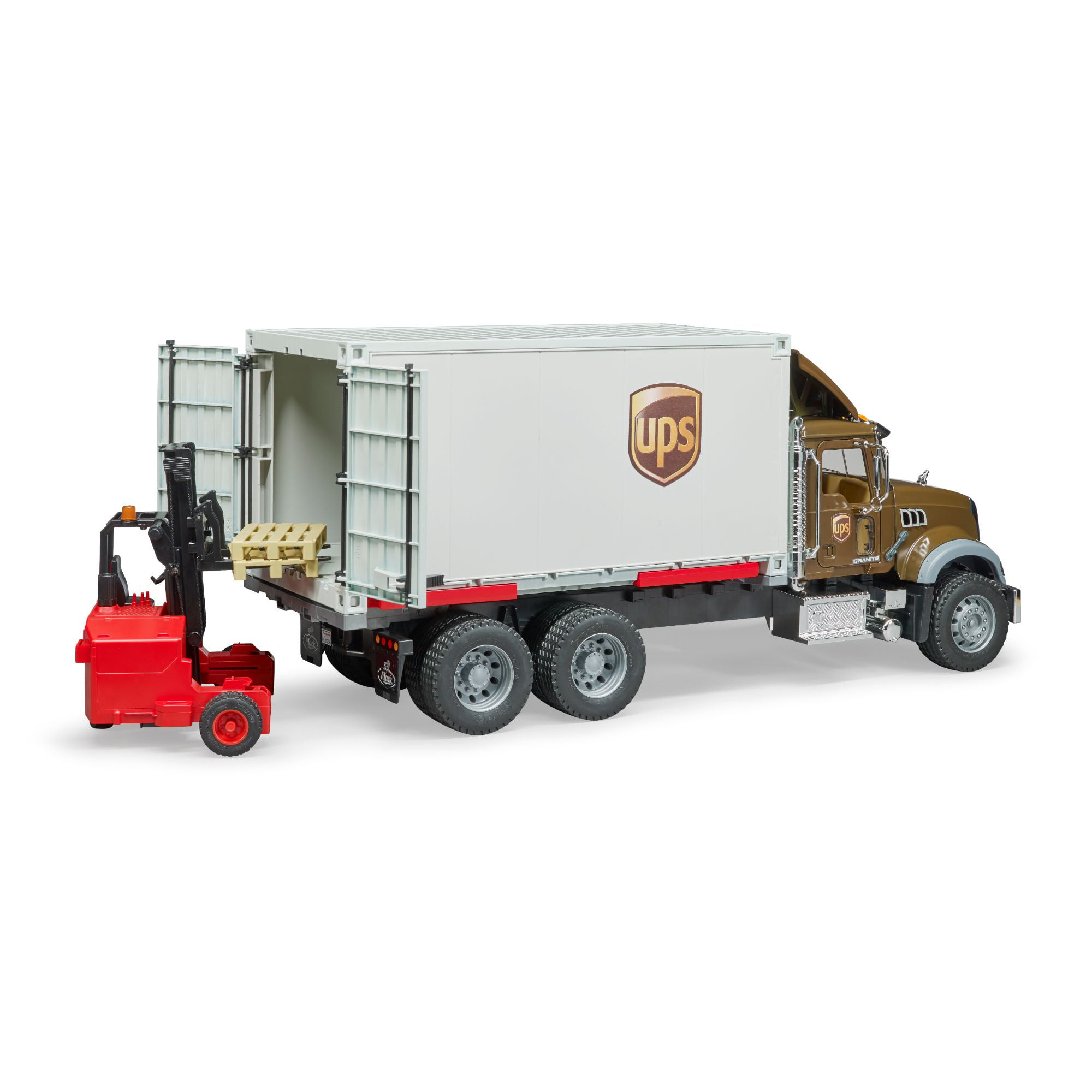 Details about   Bruder Mack Granite Ups Logistics Truck & Forklift Kids Childrens Toy Scale 1:16 