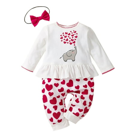 

YDOJG Bodysuits for Boys Girls Toddler One-Pieces Baby Valentines Day Cartoon Heart Printed Romper Jumpsuit Headbands White 6-9 Months
