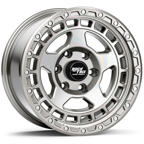 RockTrix RT115 17 Inch Wheel Compatible with Toyota Tacoma, 4Runner, FJ Cruiser, 99-06 Tundra, 6x5.5" 6x139.7 Bolt Pattern, 17x9 -12mm Offset, 4.5" Backspace, 106.1mm Bore, Machined Silver