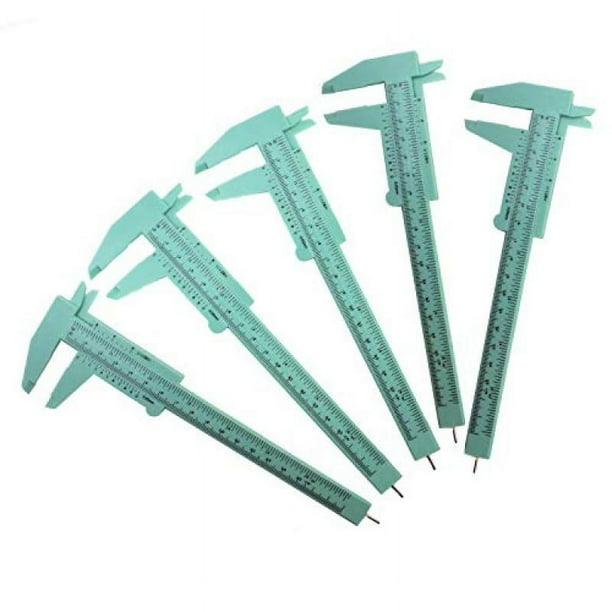 6 pulgadas 150 mm Mini calibre de doble escala de plástico Vernier Caliper para joyería Regla de calibre deslizante Herramienta de medición 5 piezas (verde menta)