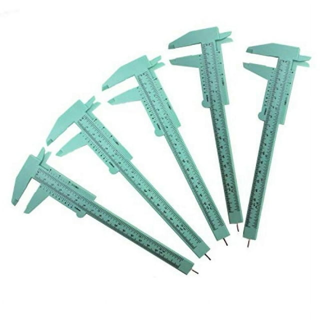 6 pulgadas 150 mm Mini calibre de doble escala de plástico Vernier Caliper para joyería Regla de calibre deslizante Herramienta de medición 5 piezas (verde menta)
