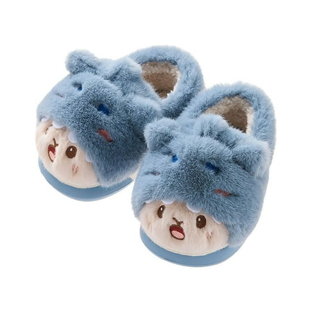 

Mepaouo Kids Cotton Slippers for Boys Girls Toddler Fall Winter Cartoon Cute Warm Home Shoes(Blue 26)