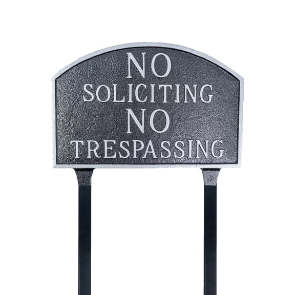 No Soliciting, No Trespassing Large Arch Statement Plaque with Lawn Stakes - Swedish Iron