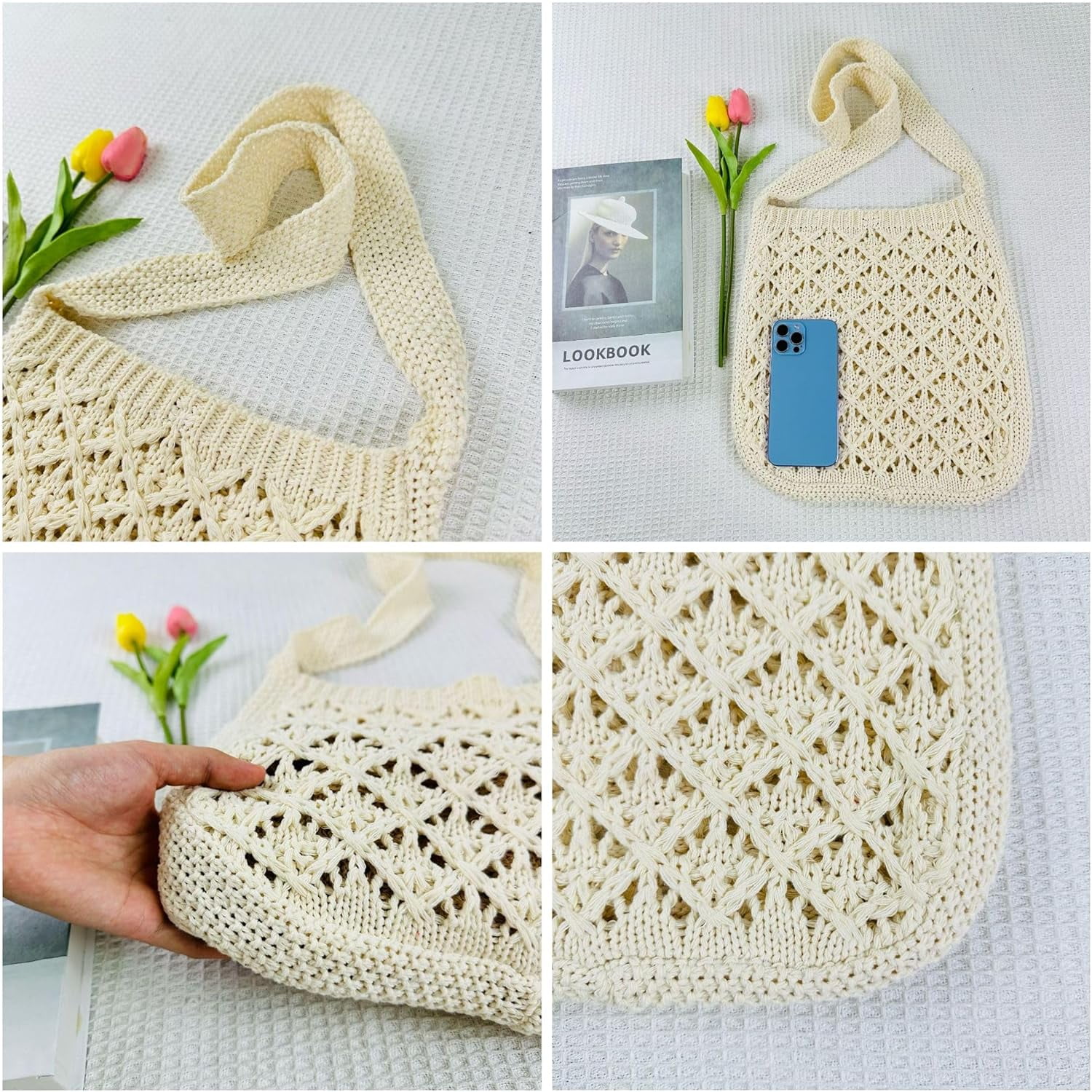 Kukuzhu Crochet Bag Crochet Tote Bag Indie Hobo Bag Cottagecore Aesthetic Tote Bag Crochet Crossbody Bag