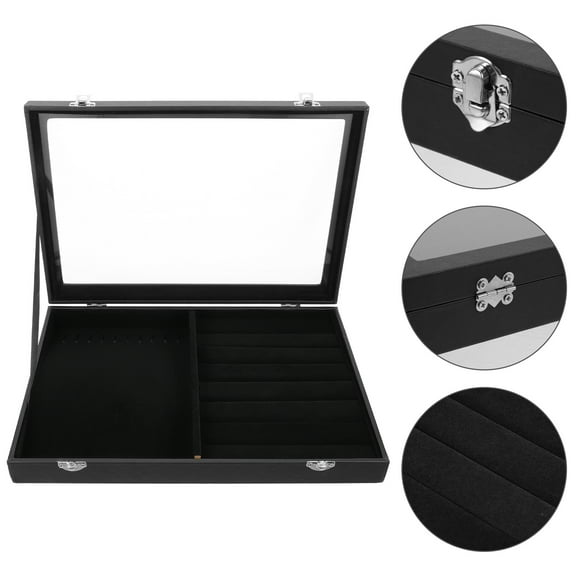 LITINKIMI Jewelry Storage Box Black Flannelette 1Pack 13.8x9.4x2in