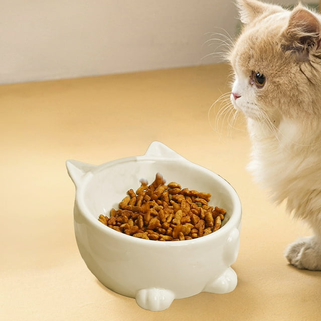 Fesfesfes Ceramic Elevated Cats Food Water Bowl Large Capacity Neck Protection Pet Feeding Dish Cute Non-Slip Cats Bowl for Feeding Drinking Daily Use