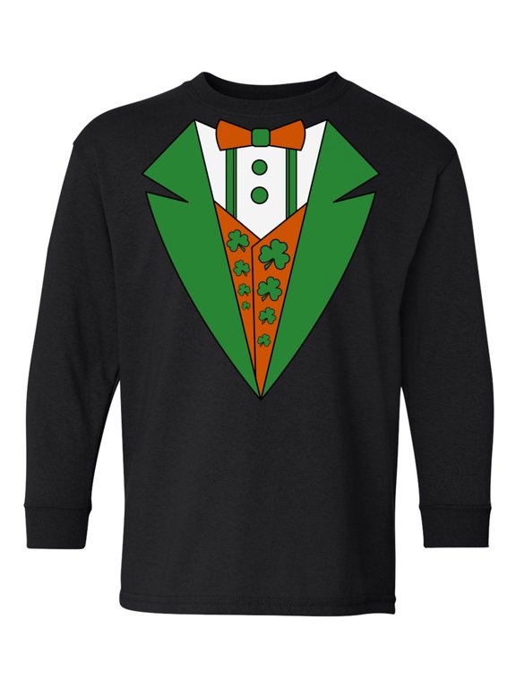 Kids Patrick's Day Shirt Long Sleeve Irish Tuxedo Tee for Youth Girls Boys Proud Irish