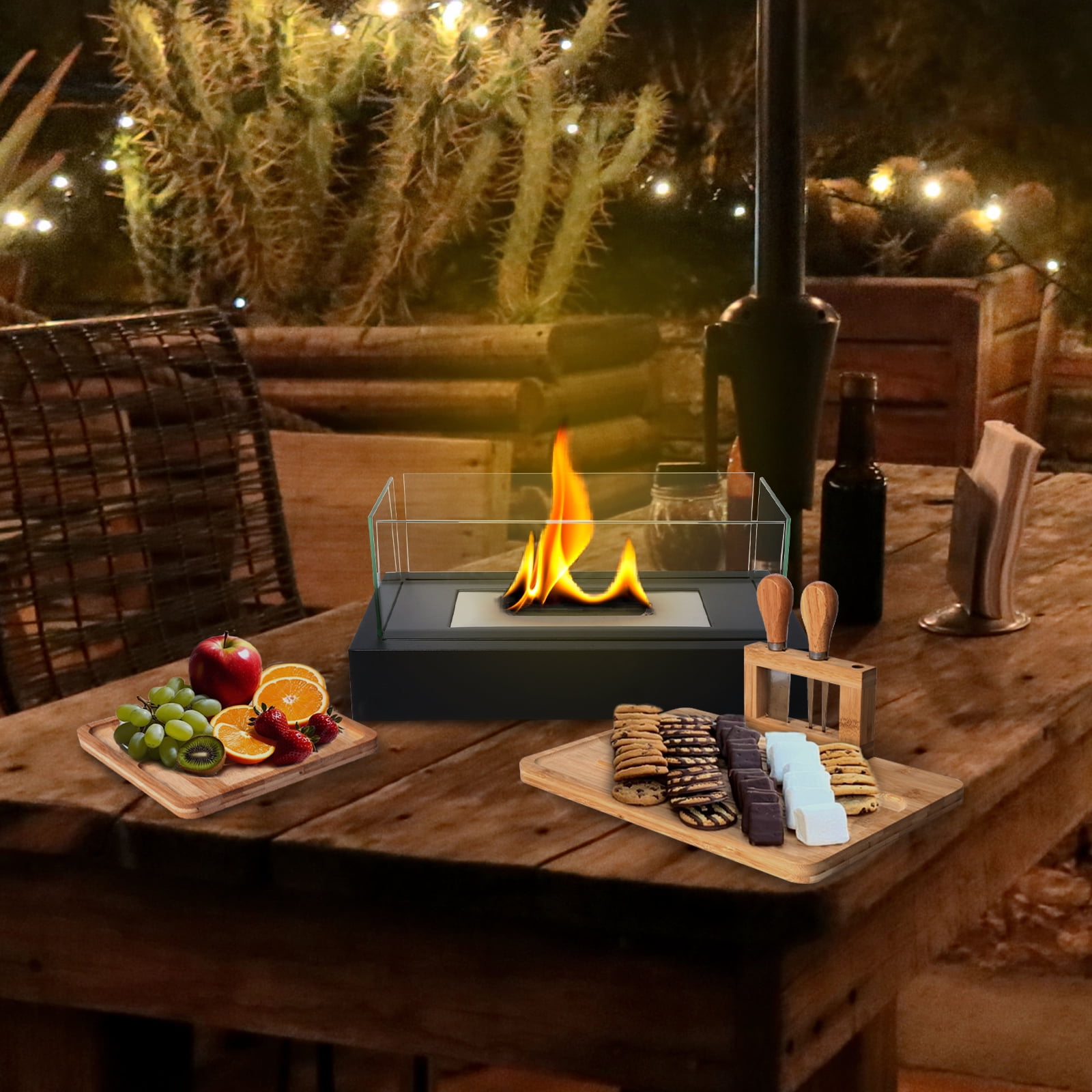 Tabletop Fire Pit - Smores Maker Kit Indoor & Outdoor with Charcuterie Boards, Engagement Gifts for Couples, Gifts Ideals for Wedding, Housewarming, White Elephant, Bridal Showers, Christmas