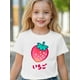 thumbnail image 1 of Adorable camiseta de algodón con estampado japonés y fresas para niña: cómoda camiseta de verano de cuello redondo y manga corta con un divertido diseño en rojo y rosa, tejido informal., 1 of 6