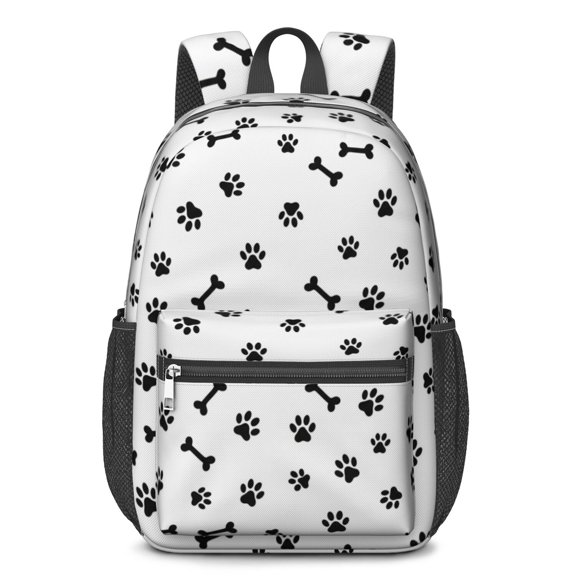 Dog Paw Print and Bone White Pattern 17" Waterproof Oxford School Backpacks for Teens, S-Shape Padded Straps, for School, Travel, Hiking, Camping