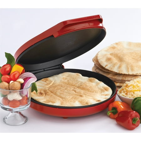Betty Crocker Pizza Maker Plus, 12" Indoor Electric Grill, Nonstick Griddle Pan for Pizzas, Quesadillas, Tortillas, Nachos and more, Red