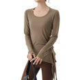 thumbnail image 1 of Camiseta Deportiva de Larga para Mujer, Cuello Redondo, Corte Ajustado, Ideal para Yoga y Otras Actividades Al Aire Libre Marrón L, 1 of 8