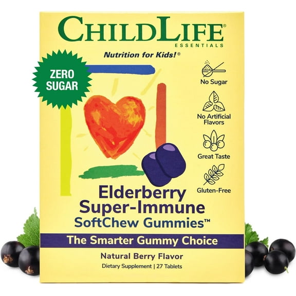 ChildLife Essentials Elderberry Super-Immune SoftChew Gummies: Immune Support for Kids, Natural Berry Flavor, 27 Count