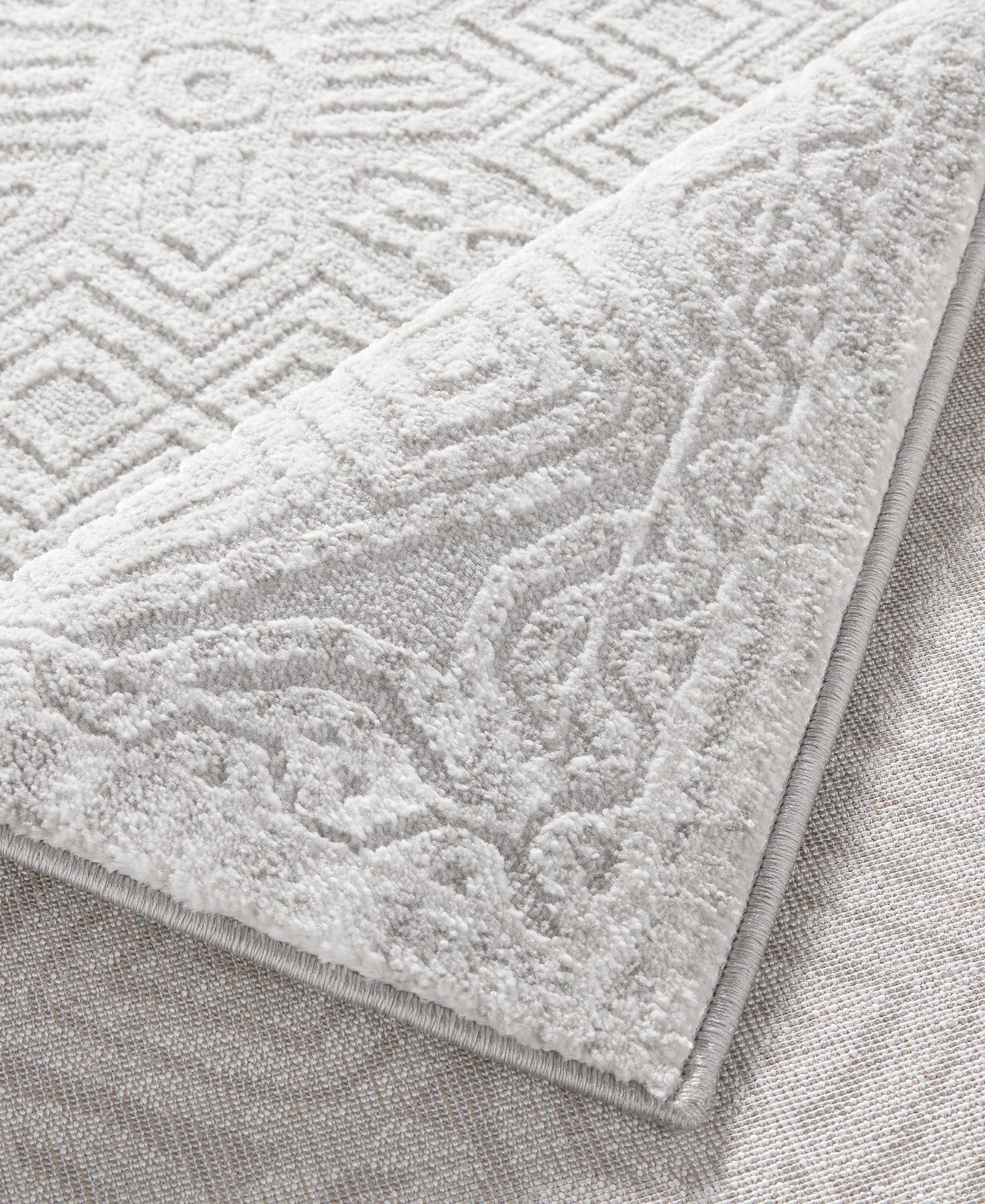 TOWN & COUNTRY LUXE Maya Medallion Tile Neutral Indoor Area Rug with High-Low Texture, Grey, 9'2"x12'5"