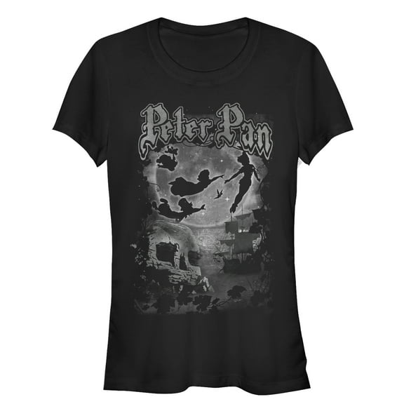 Junior's Peter Pan Shadows in Flight  Graphic Tee Black Small