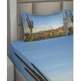 thumbnail image 6 of Ambesonne Saguaro Fitted & Top Sheet Set with Shams, Sun in Desert Cactus, Orange Blue Green, 6 of 8