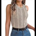 thumbnail image 1 of Camiseta Sin Mangas de Verano para Mujer, Estilo Suéter Informal de Punto Holgado, Acanalado, Sin Mangas Caqui L, 1 of 10
