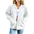 thumbnail image 2 of HAOTAGS Women’s Casual Corduroy Zip-Up Jacket Soft Loose-Fit Long Sleeve Outerwear with Front Pocket White Size XL, 2 of 8