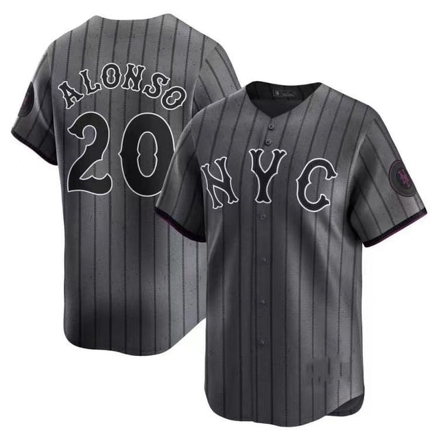 Nueva Camiseta De Béisbol Cardigan New York Mets Baseball #20 Alonso Summer Sportswear Black Stripes-S (36)
