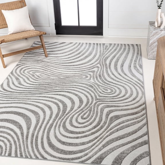 JONATHAN Y SCANDINAVIAN 5 x 8 Area Rug, Maribo Abstract Groovy Striped - Gray/Ivory, SCN103B-5