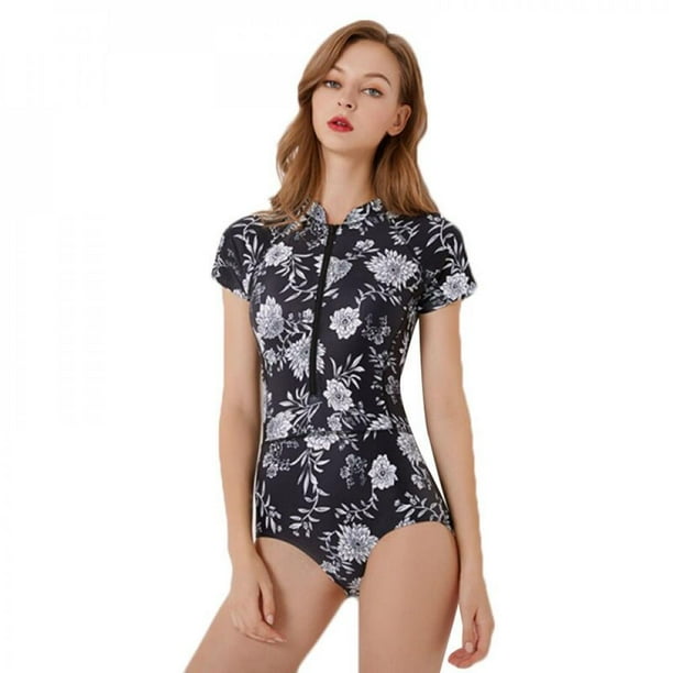 Zerofeel Womens Bathing Suit Costumi Da Bagno Donna Zip Front Printed Half Sleeve Short Sleeve Uv Protection One Piece Swimsuit New Walmart Com Walmart Com