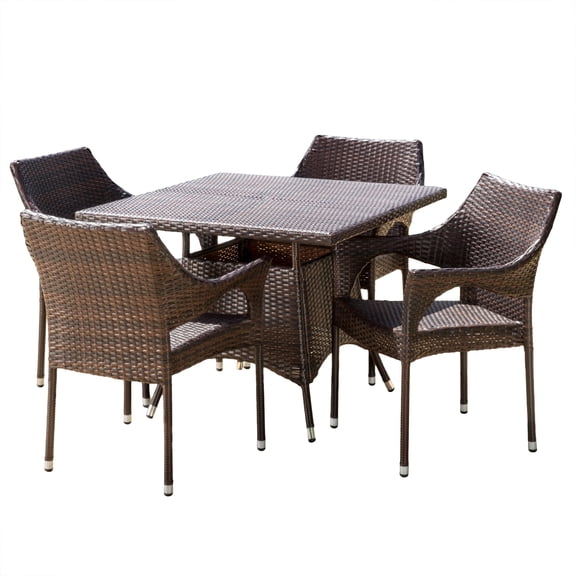 GDF Studio Ronnie Outdoor Wicker 5 Piece Dining Set, Multibrown
