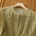 thumbnail image 5 of MIXUE Womens Summer Tops Solid Color Round Neck Botton Long Sleeve Retro Loose Tee Shirts Activewear,Green,M, 5 of 9