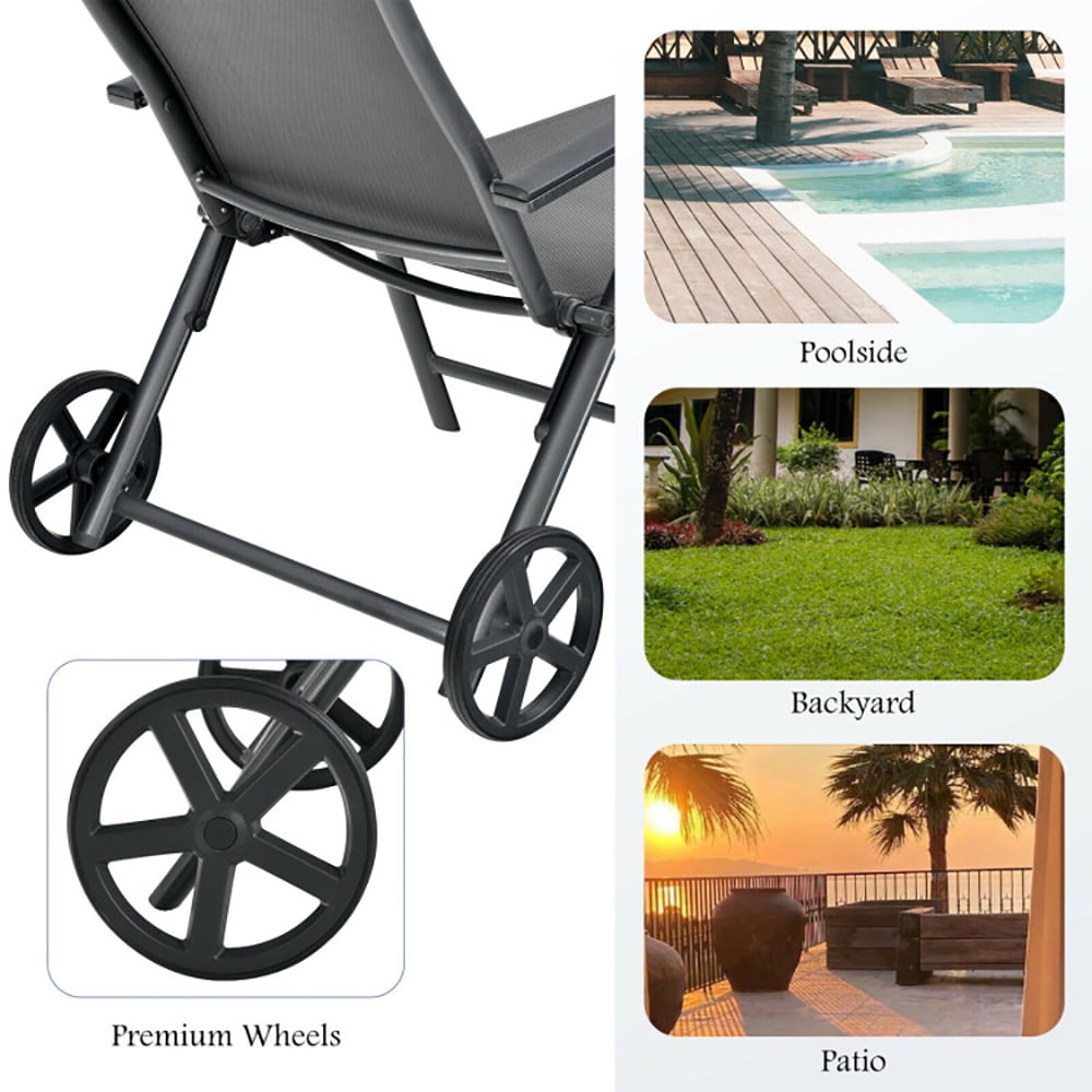Aimee Lii Patio Lounge Chair with Wheels Neck Pillow Aluminum Frame Adjustable, Patio Loungers, Gray Aimee Lii Patio Lounge Chair with Wheels Neck Pillow Aluminum Frame Adjustable, Patio Loungers, Gray