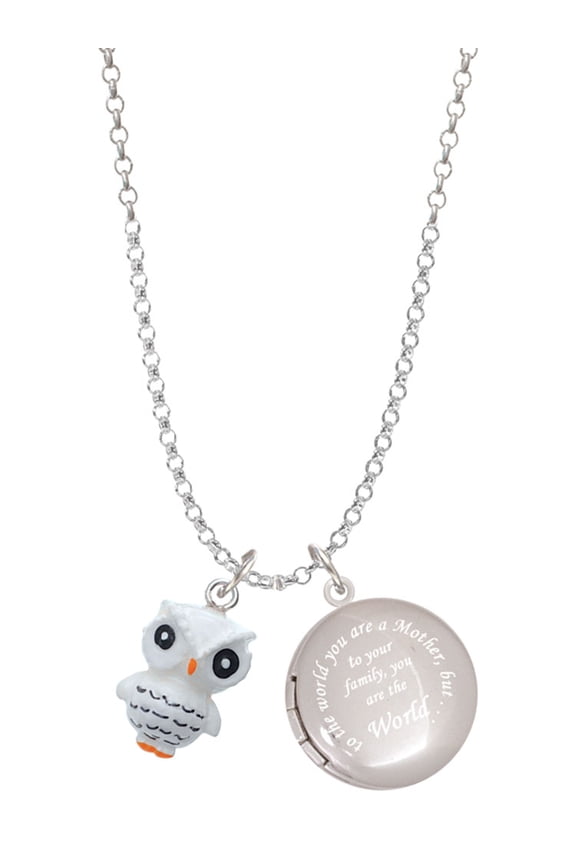 Resin White Snow Owl To the World You are a Mother Locket Necklace