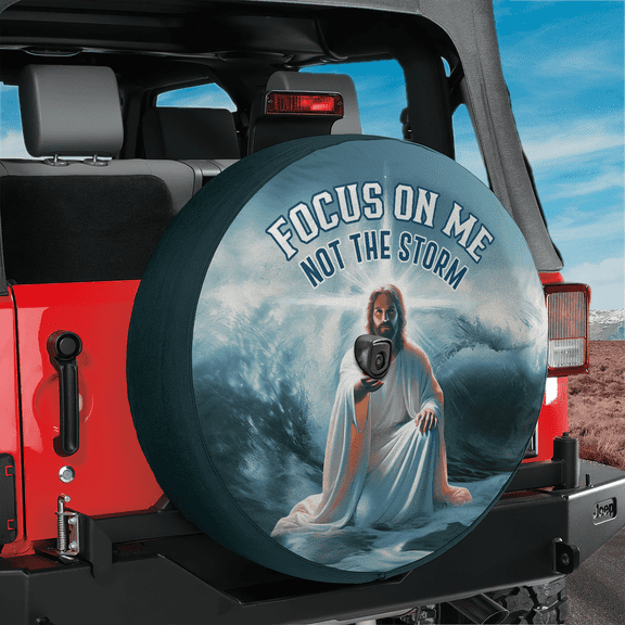 Lotusprinthandmade Jesus Focus on Me Spare Tire Cover With Backup Camera Hole 6 Sizes (33 in.), Jesus Christian Tire Cover